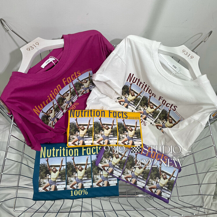 [9319] letter print versatile short sleeve T-shirt 128# L