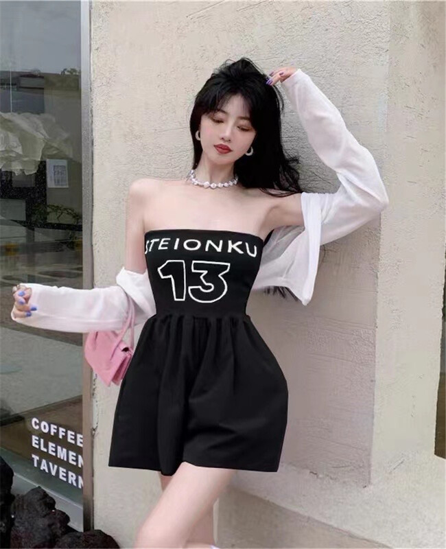 [top] pure erotic letter printed bra dress 7081# zjy