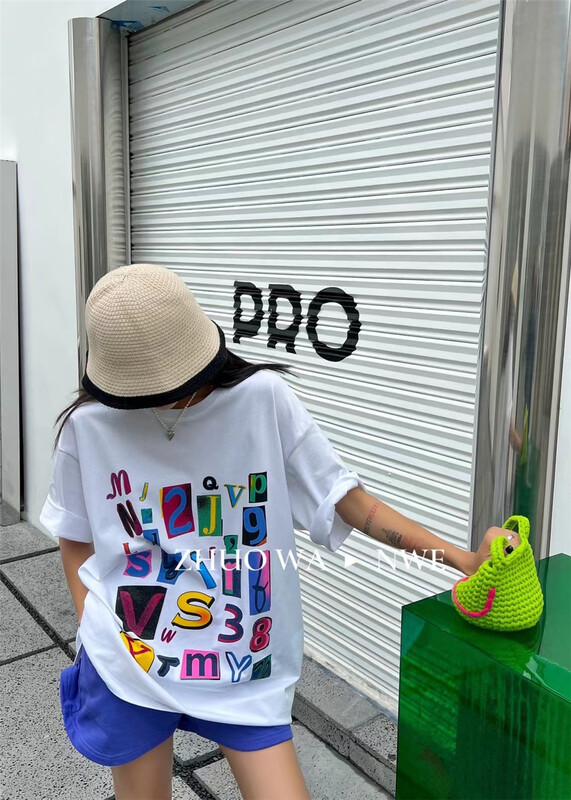[buyer Yan Xuan zhuowa] cartoon funny letter printing loose short sleeve T-shirt 6050# Cl