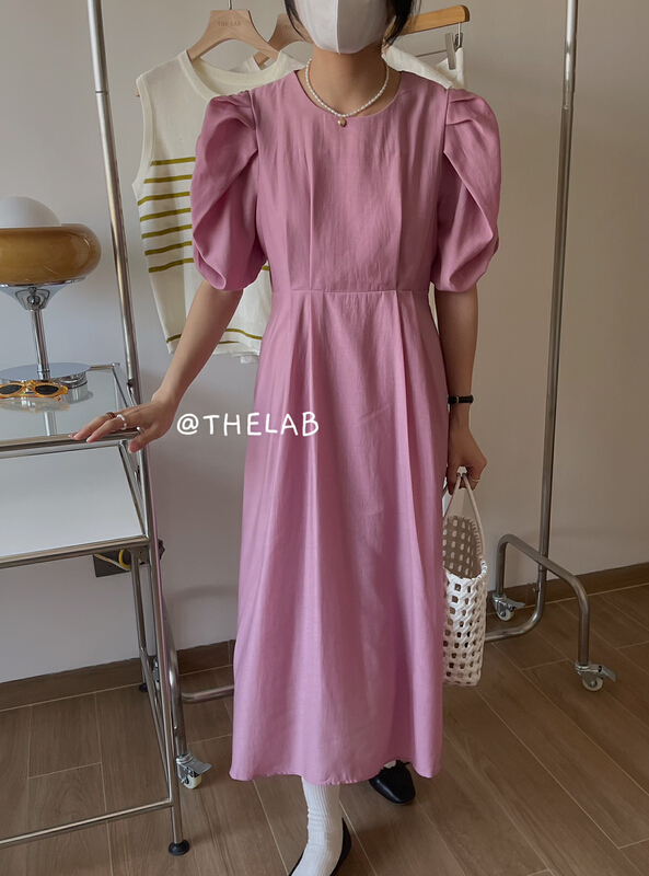 [the lab] Korean round neck bubble sleeve dress 2168# zxx