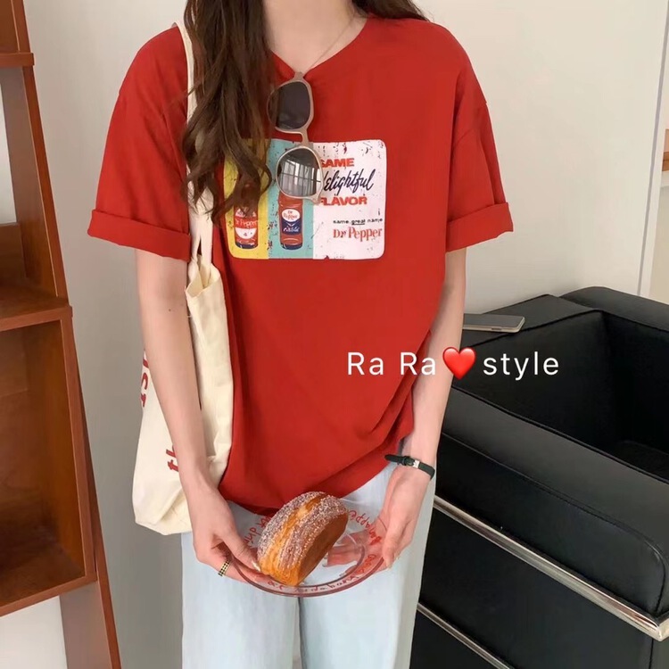 [rara] Cola print Pullover short sleeve T-shirt 63021# LSL