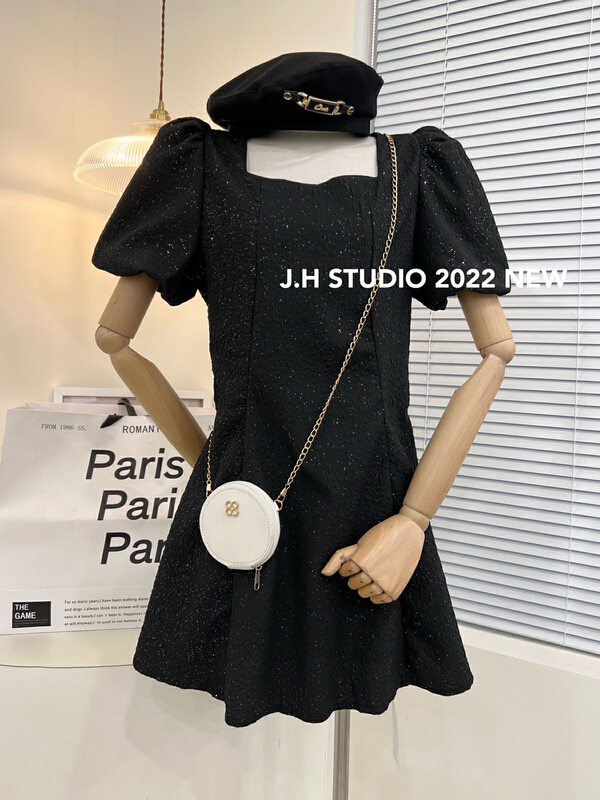 New in early summer! [JH] square collar Xiaoxiang Lantern Sleeve Dress (with bag) 41284# PCZ