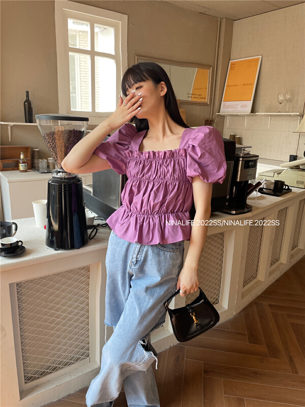 New in early summer! [Nina life] bubble sleeve slim shirt 3978# zxl