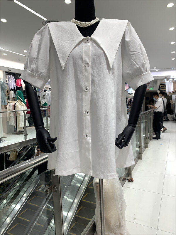 goods in stock! [side dishes] French style large lapel bubble sleeve single breasted dress 8310# lwy