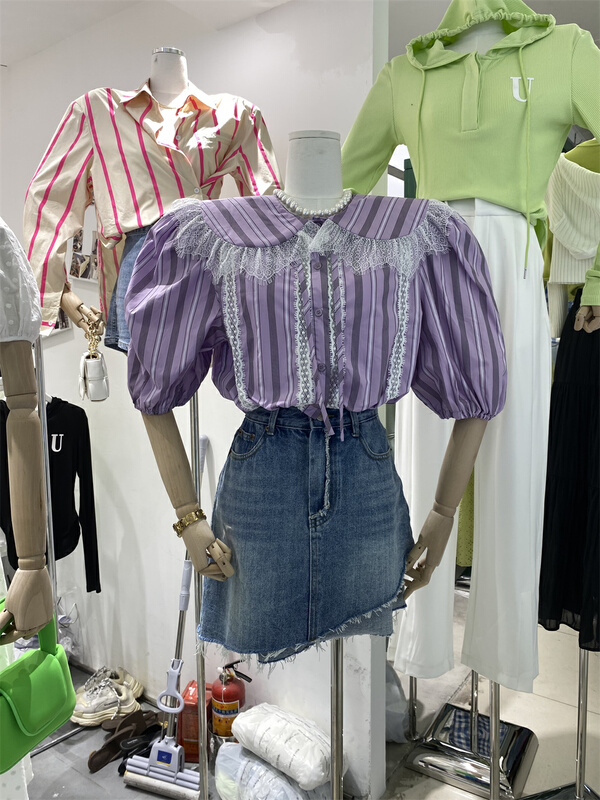 New in early summer! [miss sunflower] baby collar button up pleated blouse 80407# ozq