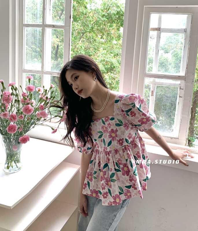 [MRA] ins wind flower sweet bandage doll style blouse d6803# zxl