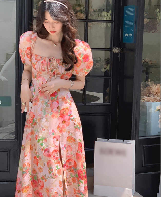[w design] French elegant floral slim dress 21061# WPL