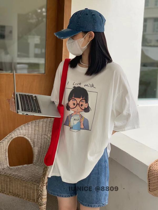 [IU nice] slim round neck loose short sleeve T-shirt 8809# ll