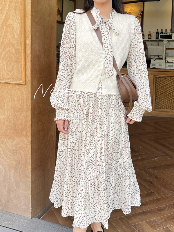 goods in stock! New year in early spring! [nieve Neff] temperament floral Pleated Dress (without vest) ys1-260 + 266# WW