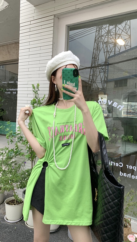 New in early summer! [our] Korean fashion print design sense split short sleeve T-shirt 9176# LSW