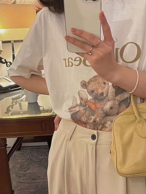 New year in early spring! [ange run] Cartoon Bear print short sleeve T-shirt 6366\zsy