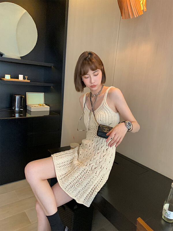 goods in stock! New in early summer! [wgwe] overlapped hollow out design dress 1333# PCZ with a sense of minority temperament