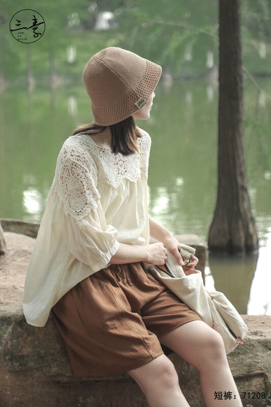 [original three vegetarian clothes] comfortable and versatile simple casual shorts 71208# XYJ