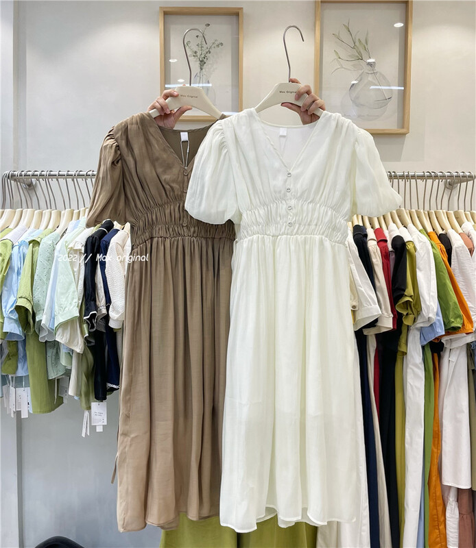 [Max original] temperament V-neck breasted dress 98215# HBx