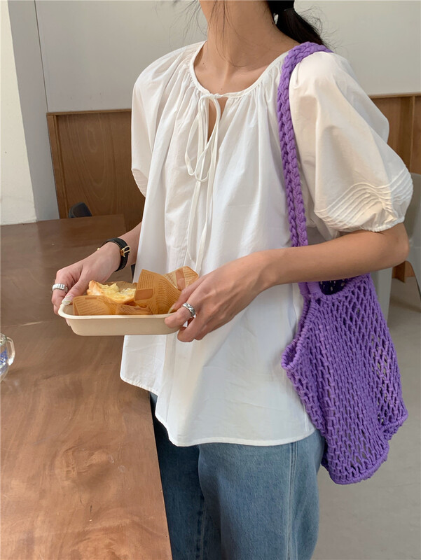 New in early summer! [Lina] Korean style gentle style bubble sleeve shirt 221f023# zxx