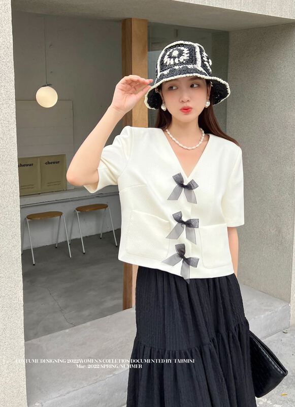 New in early summer! [tabmini] Korean fashion bow small design shirt x19471-g# WPL