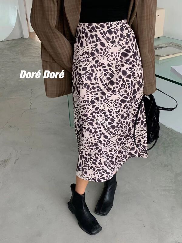 [Dore] textured suit fabric leopard high waist skirt 9899# zxx