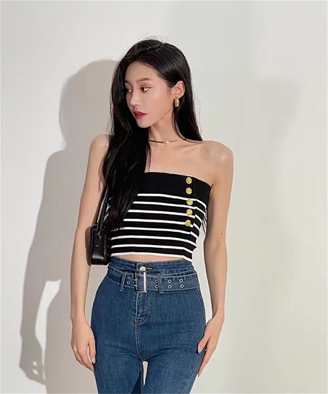 New in early summer! [DS +] simple stripe short bra shirt 3112# JJ