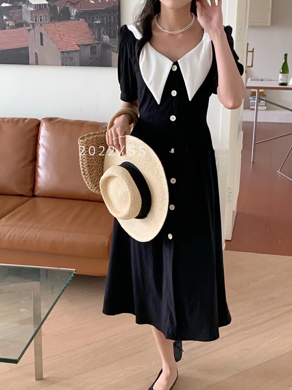 New in early summer! [JH] Xiaoxiang contrast color Lantern Sleeve Dress 41408# PCZ