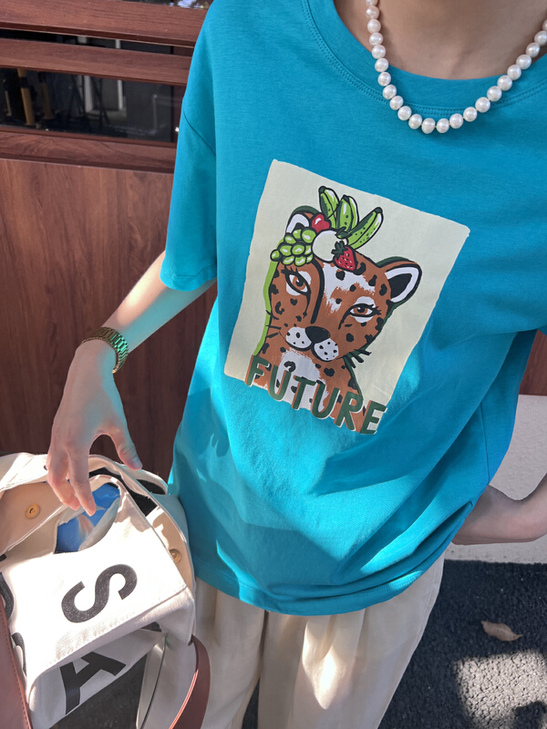 New in early summer! [bubble] Korean casual loose and versatile leopard short sleeve T-shirt 22t081# ozq
