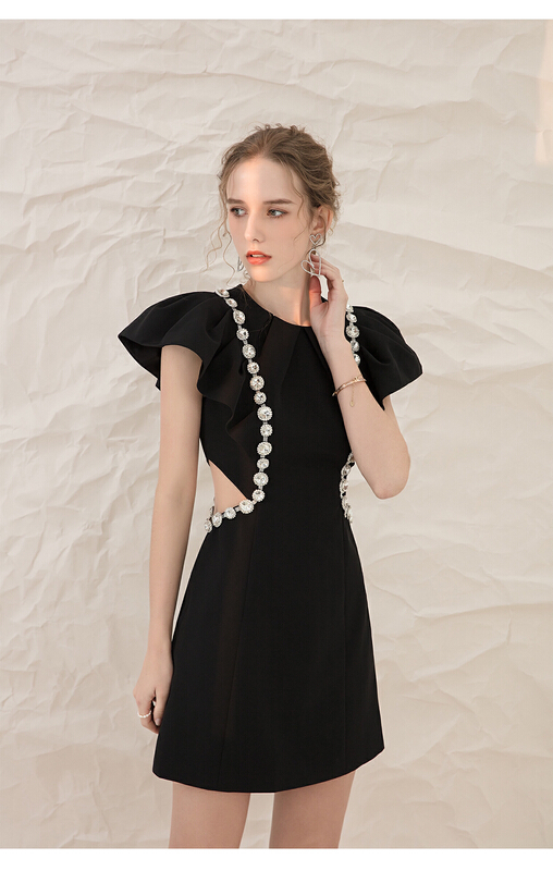 New in early summer! [iris] fashion black double row Diamond Dress 1-16# JJ