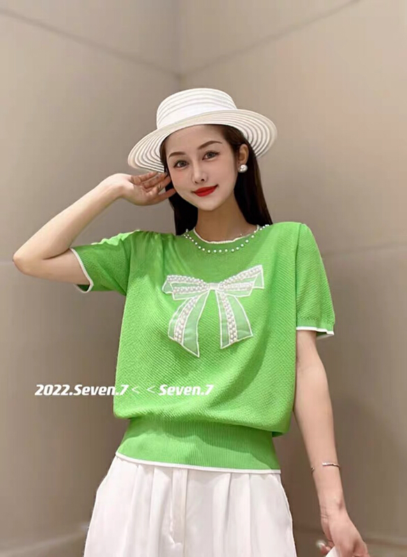 [huole] thin bow short sleeve sweater 2043# WTT