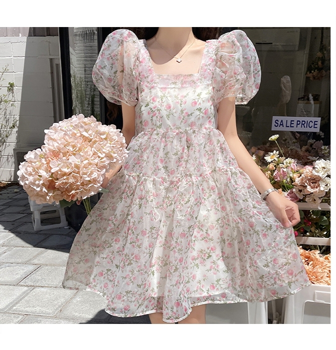 [twins] Korean sweet broken flower princess wind gauze fluffy dress 8862# hjy