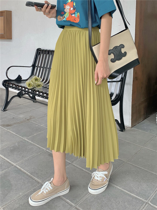 New in early summer! [Chennai] high waist simple pleated skirt r033# zxx