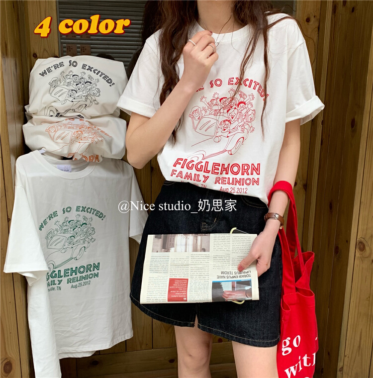 New year in early spring! [nice studio] alphabet print versatile short sleeve T-shirt 3680# zxl