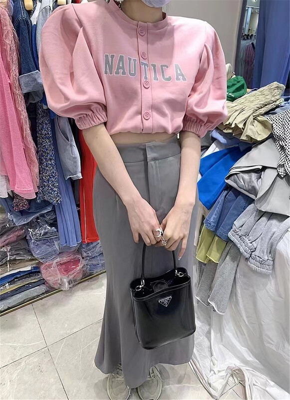[Yan Zhen] bubble sleeve letter blouse + fishtail design skirt set 46735# PCZ