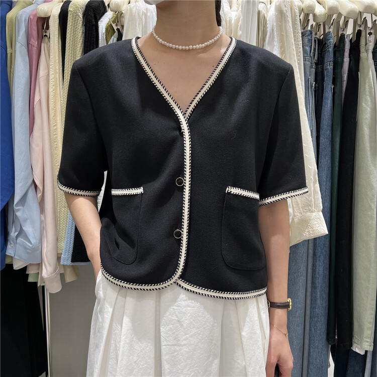 goods in stock! [feeding] short coat 7802-j6# cqw with small fragrance and color edge design