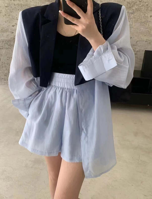 [MI] Korean western style suit collar shirt + casual shorts suit 9521# PCZ