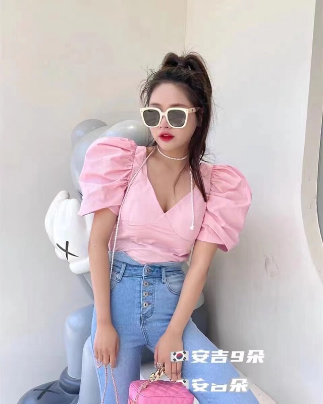 [Yan Zhen] Korean style bubble sleeve backless shoulder pad blouse 2663# PCZ