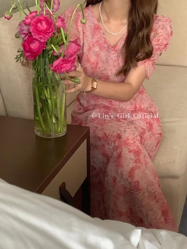 New in early summer! [sugar offices] elegant V-neck floral dress 1125# HBx