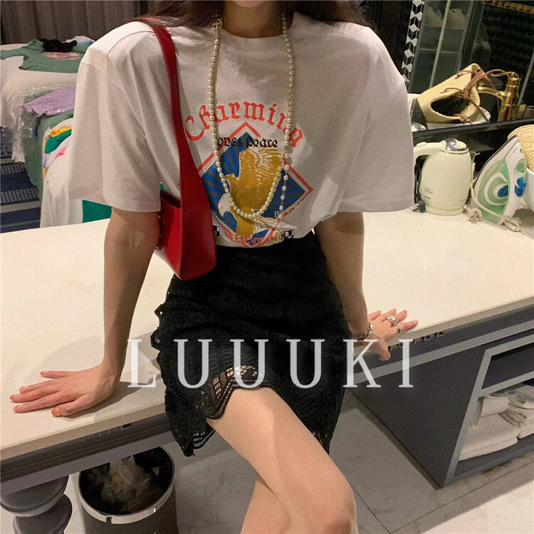 [luuki] Eagle printed loose short sleeve T-shirt (T-shirt only) 23076# ozq