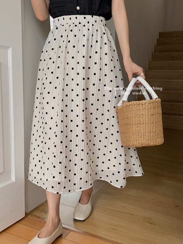 New in early summer! [miss miss miss home] elastic waist wave point skirt l6612# ZSY