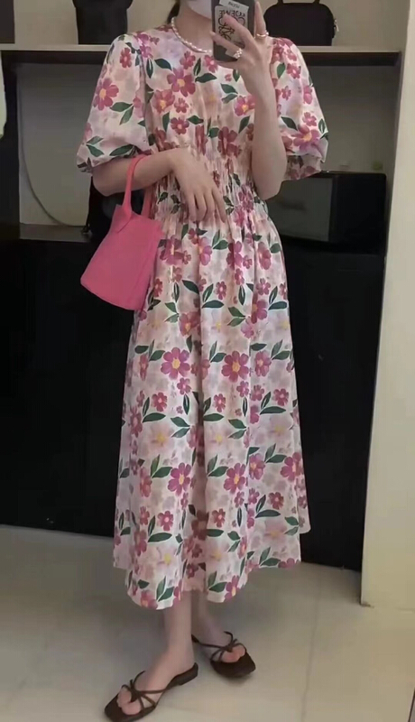 [MI] Korean version of pastoral holiday style broken flower waist dress 9590# PCZ