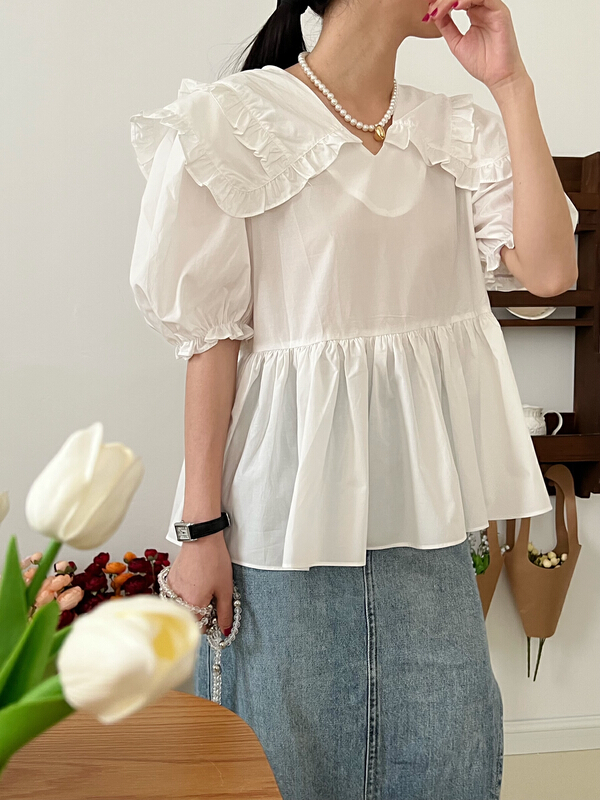 [AA studio] Korean version sweet ruffled baby collar shirt 3296-1# WPL