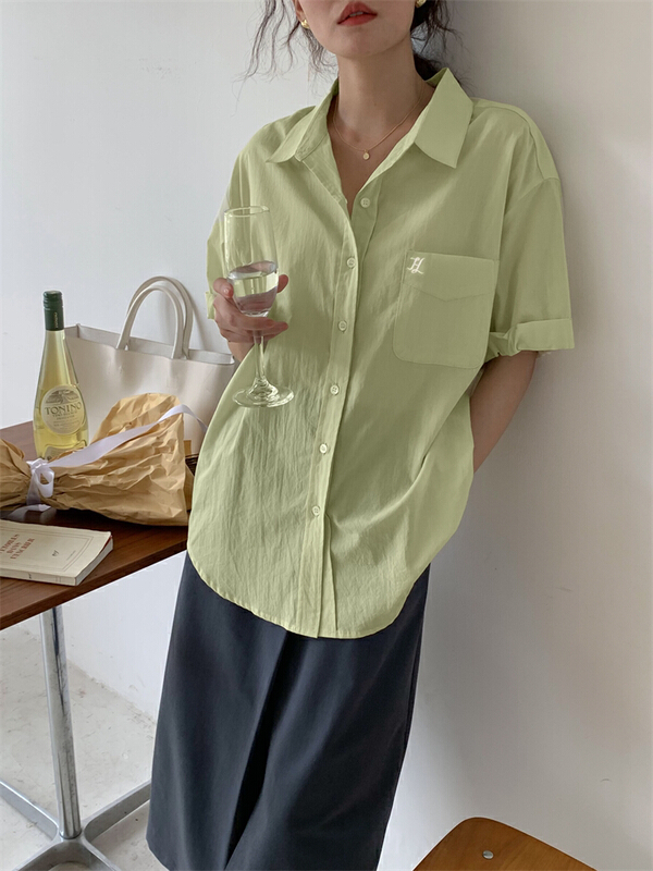 goods in stock! New in early summer! [about me] simple letter embroidered short sleeve shirt 213016# cqw