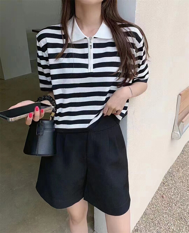 [an studio] stripe comfortable Korean shirt 6620# L