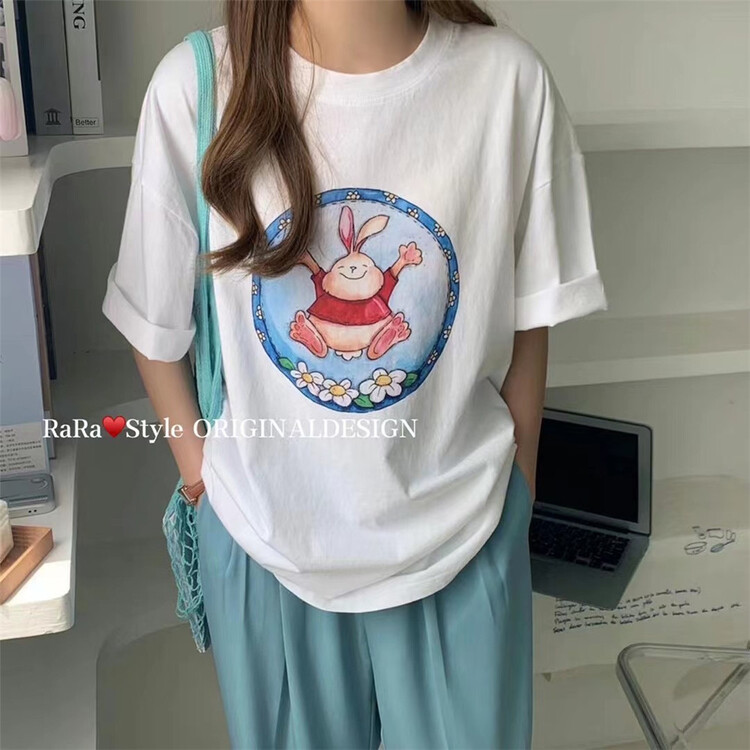 [rara] Korean rabbit print short sleeve T-shirt 19116-21# LSL