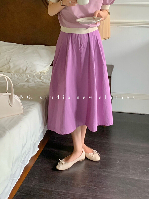 In early summer! [ing] simple and versatile candy color single button elastic waist clean color skirt 7659\zsy