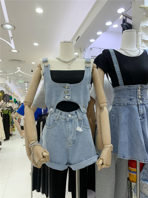 [u.she] Korean casual denim suspenders (detachable) 6728# cqw
