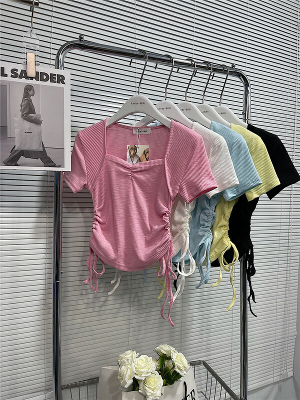 goods in stock! [lucky. Bibi] Korean slim fit drawstring short sweater 985# cqw