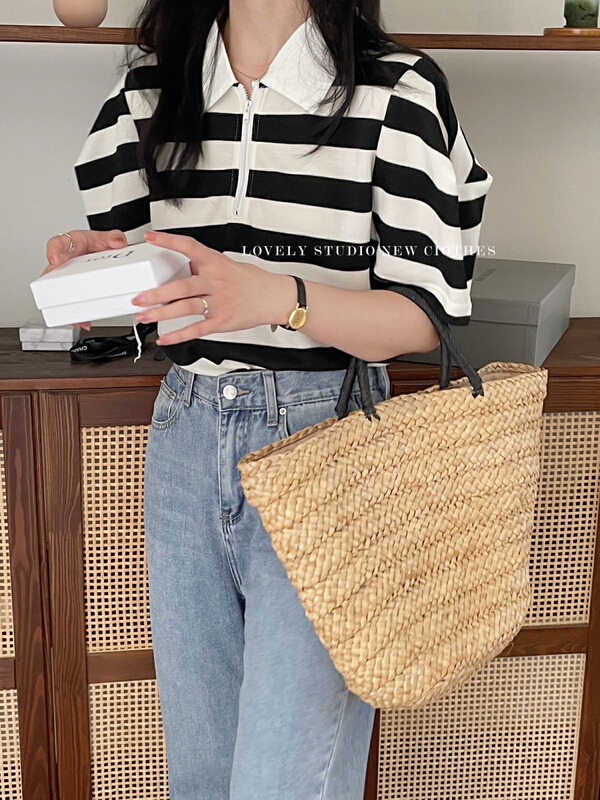 【 love 】 fashion stripe versatile Pullover short sleeve T-shirt z1120\hbx