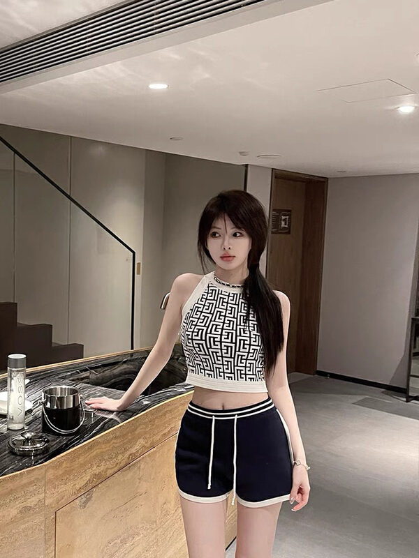 [Amanda] pure desire sleeveless Knitted Vest + casual versatile Shorts Set 5065# PCZ