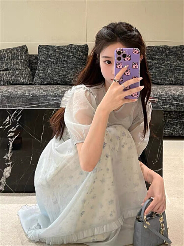 New in early summer! [Yingying new clothes] floral suspender dress ten transparent dress suit 7231# Cl