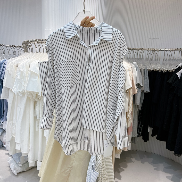 [her tell] striped single breasted fashion shirt 5053# XYJ