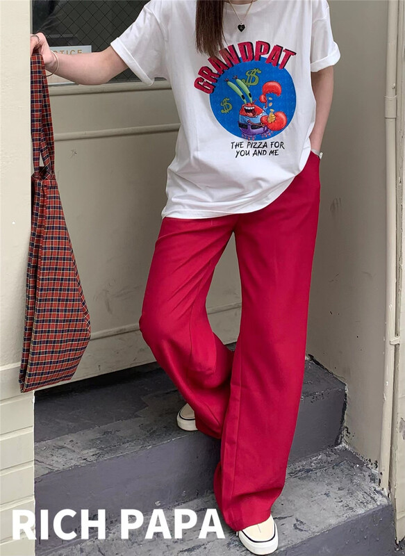 Five colors! New in early summer! [rich Papa] high waist retro color wide leg casual trousers k047# zxx