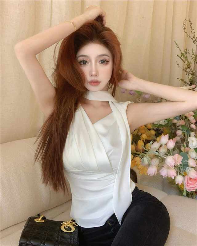 [DS +] V-neck lace up temperament blouse 3172-1# JJ
